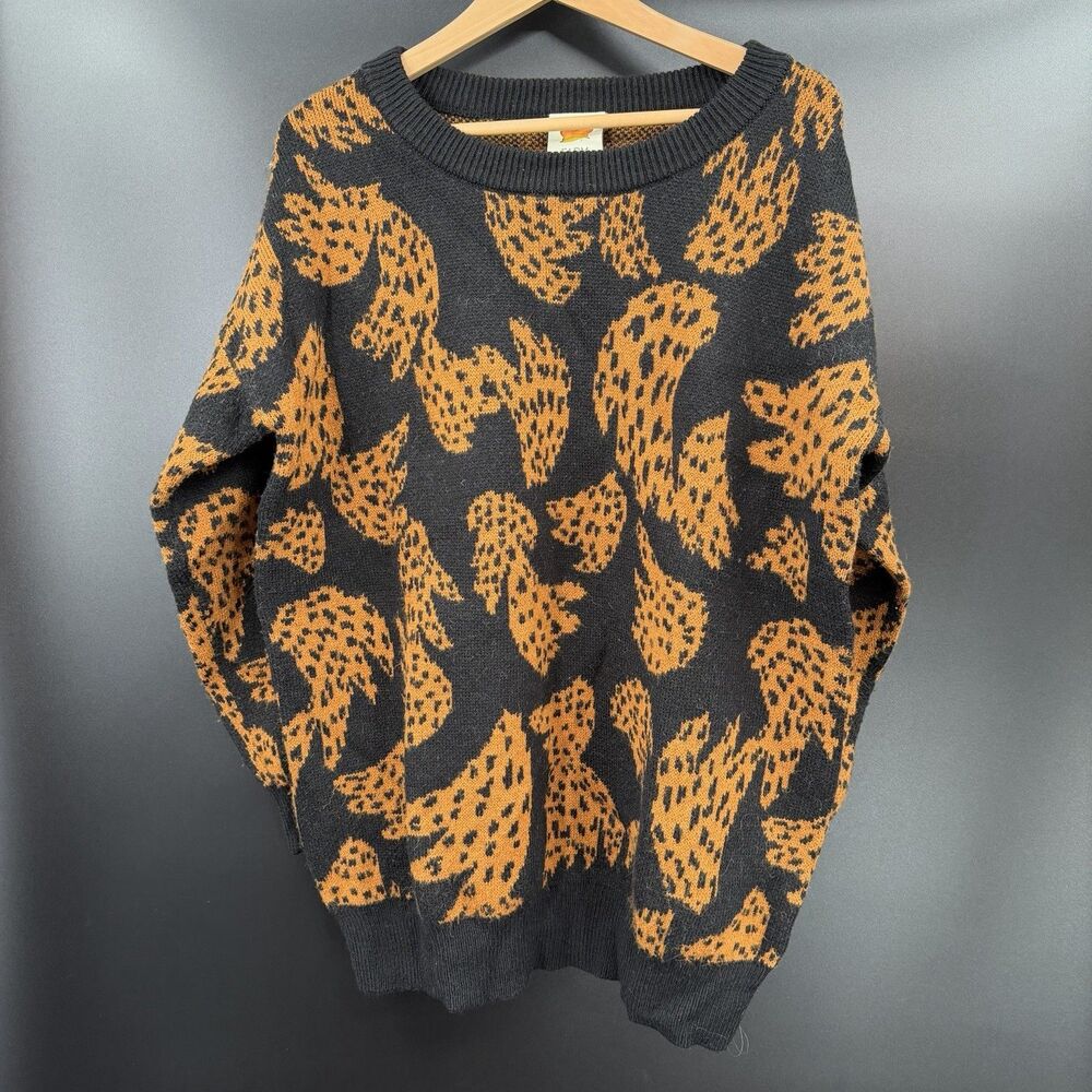 FARM Rio Wool Blend Intarasia Bananica Oversize Black Yellow Sweater Sz S